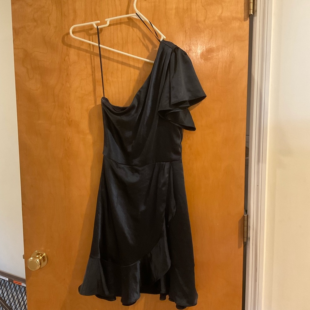 Skies Are Blue Black One Shoulder Ruffled Sundress